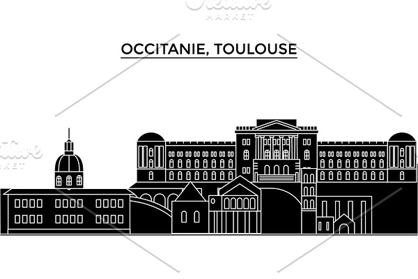 France, Occitanie, Toulouse architecture vector city skyline, travel cityscape with landmarks, buildings, isolated sights on background