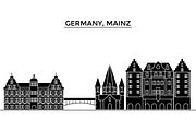 Germany, Mainz architecture vector city skyline, travel cityscape with landmarks, buildings, isolated sights on background