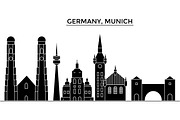 Germany, Munich architecture vector city skyline, travel cityscape with landmarks, buildings, isolated sights on background