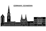 Germany, Schwerin architecture vector city skyline, travel cityscape with landmarks, buildings, isolated sights on background