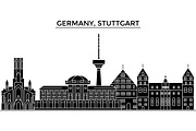 Germany, Stuttgart architecture vector city skyline, travel cityscape with landmarks, buildings, isolated sights on background