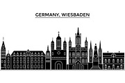 Germany, Wiesbaden architecture vector city skyline, travel cityscape with landmarks, buildings, isolated sights on background