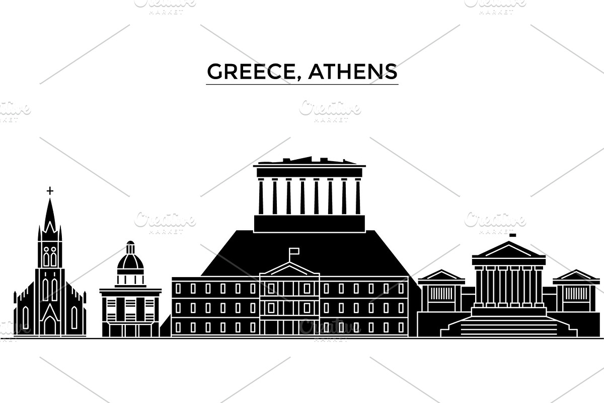 Greece, Athens architecture vector city skyline, travel cityscape with landmarks, buildings, isolated sights on background in Illustrations - product preview 8