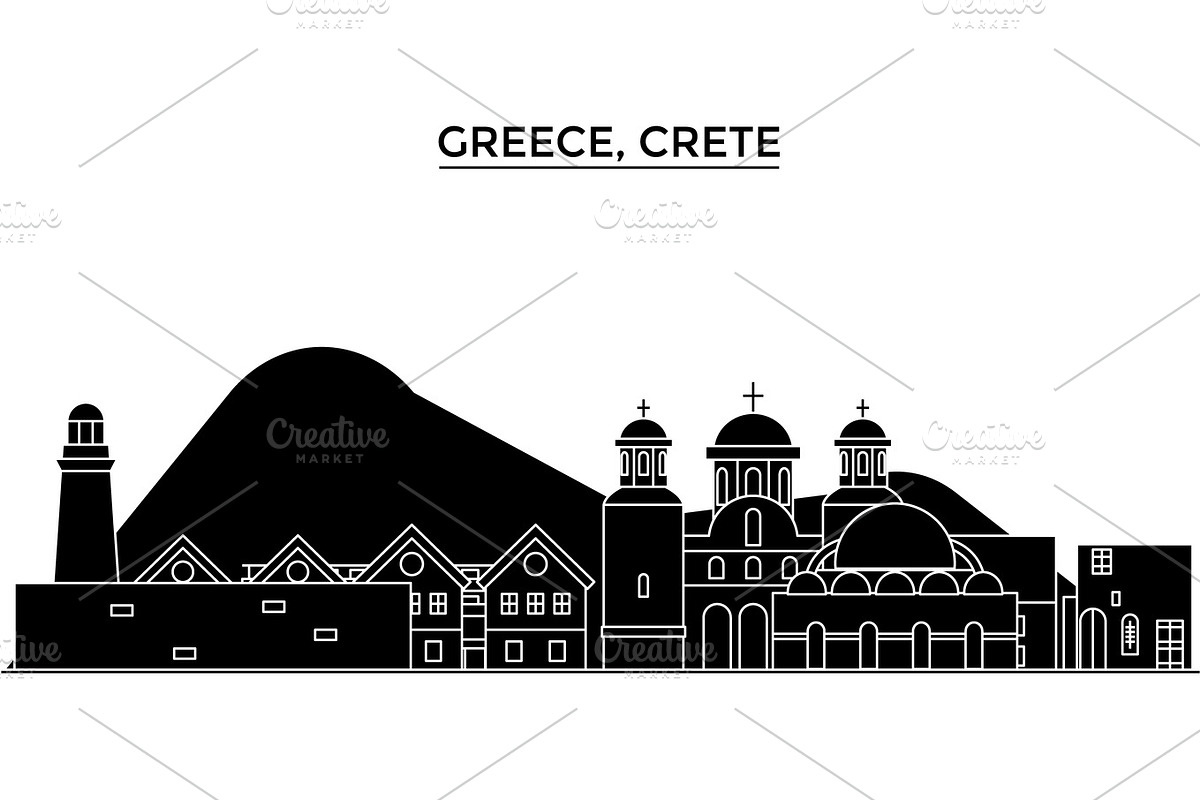 Greece, Crete architecture vector city skyline, travel cityscape with landmarks, buildings, isolated sights on background in Illustrations - product preview 8