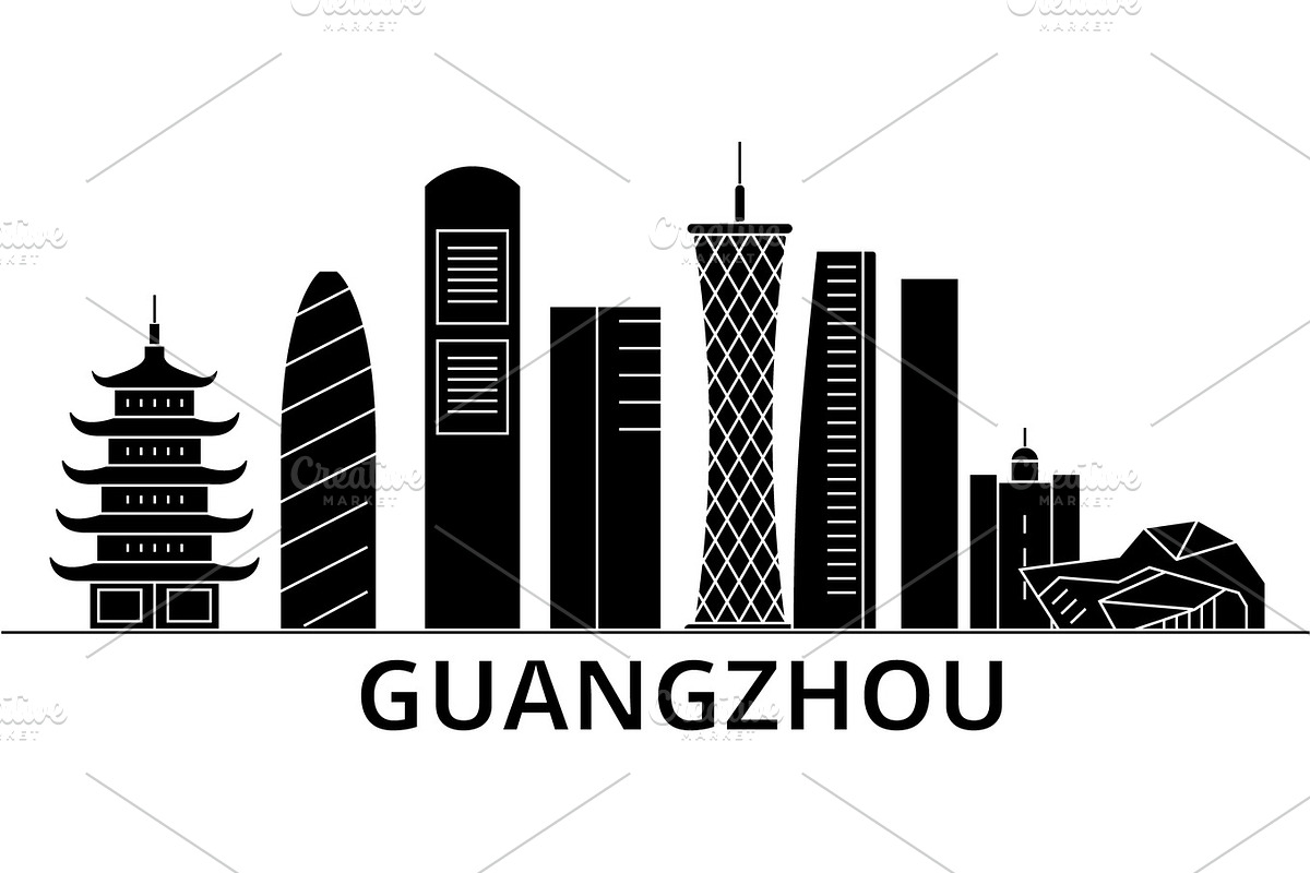 Guangzhou architecture vector city skyline, travel cityscape with landmarks, buildings, isolated sights on background in Illustrations - product preview 8