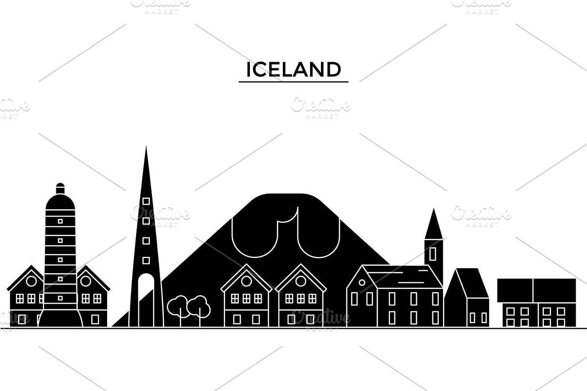 Ice Land architecture vector city skyline, travel cityscape with landmarks, buildings, isolated sights on background in Illustrations - product preview 8
