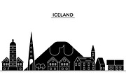 Ice Land architecture vector city skyline, travel cityscape with landmarks, buildings, isolated sights on background