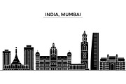 India, Mumbai architecture vector city skyline, travel cityscape with landmarks, buildings, isolated sights on background