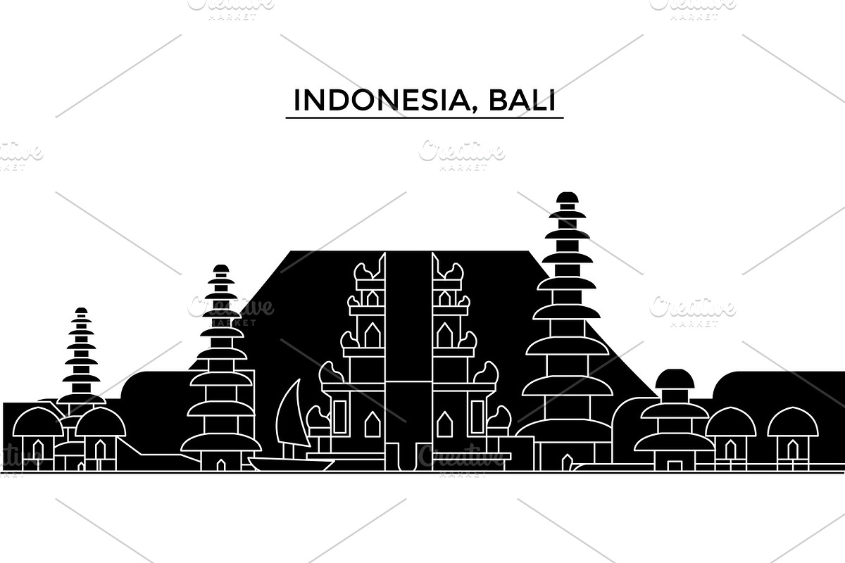 Indonesia, Bali architecture vector city skyline, travel cityscape with landmarks, buildings, isolated sights on background in Illustrations - product preview 8