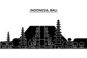 Indonesia, Bali architecture vector city skyline, travel cityscape with landmarks, buildings, isolated sights on background