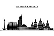 Indonesia, Jakarta architecture vector city skyline, travel cityscape with landmarks, buildings, isolated sights on background