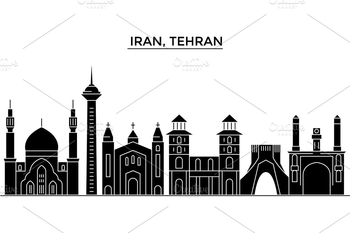 Iran, Tehran architecture vector city skyline, travel cityscape with landmarks, buildings, isolated sights on background in Illustrations - product preview 8