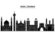 Iran, Tehran architecture vector city skyline, travel cityscape with landmarks, buildings, isolated sights on background
