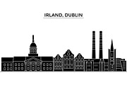 Irland, Dublin architecture vector city skyline, travel cityscape with landmarks, buildings, isolated sights on background