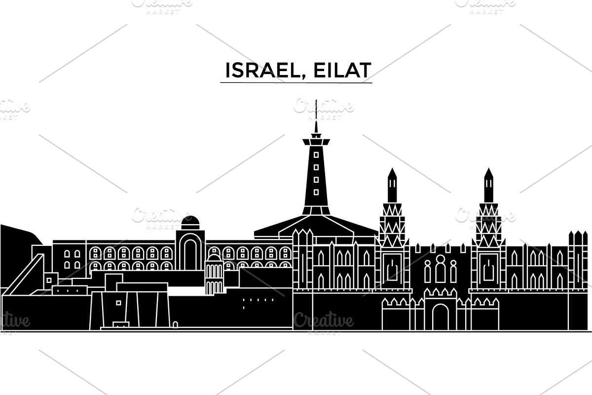 Israel, Eilat architecture vector city skyline, travel cityscape with landmarks, buildings, isolated sights on background in Illustrations - product preview 8