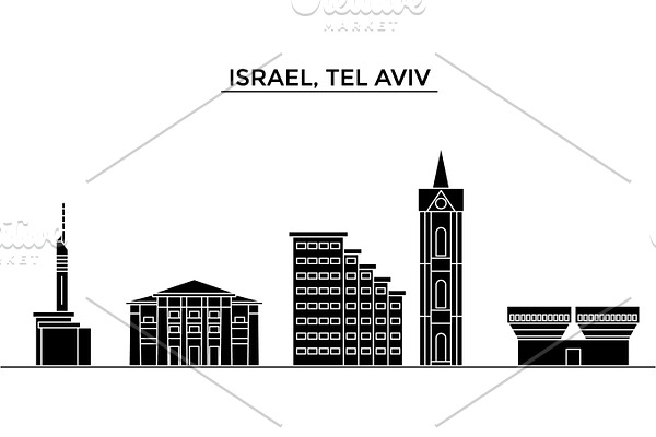 Istael, Tel Aviv architecture vector city skyline, travel cityscape with landmarks, buildings, isolated sights on background
