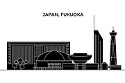 Japan, Fukuoka architecture vector city skyline, travel cityscape with landmarks, buildings, isolated sights on background