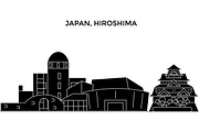 Japan, Hiroshima architecture vector city skyline, travel cityscape with landmarks, buildings, isolated sights on background