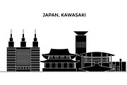 Japan, Kawasaki architecture vector city skyline, travel cityscape with landmarks, buildings, isolated sights on background