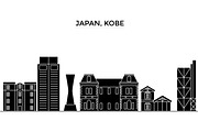 Japan, Kobe architecture vector city skyline, travel cityscape with landmarks, buildings, isolated sights on background