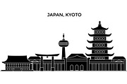Japan, Kyoto architecture vector city skyline, travel cityscape with landmarks, buildings, isolated sights on background