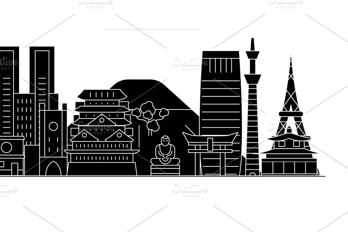Japan, Tokyo architecture vector city skyline, travel cityscape with landmarks, buildings, isolated sights on background in Illustrations - product preview 8
