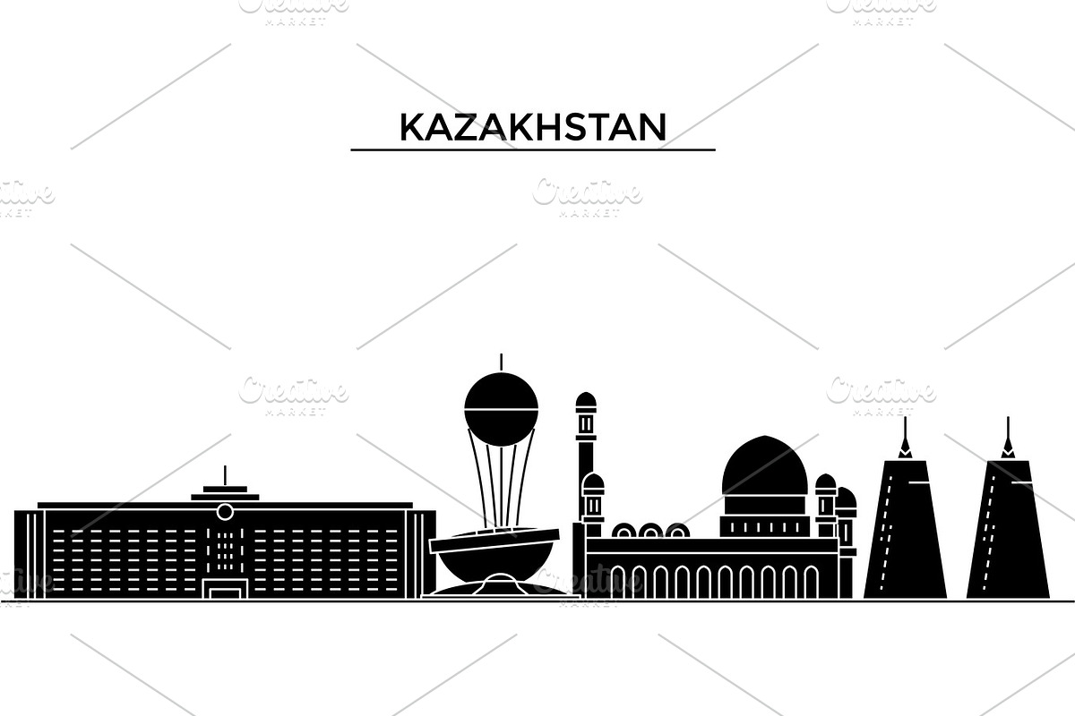 Kazakhstan architecture vector city skyline, travel cityscape with landmarks, buildings, isolated sights on background in Illustrations - product preview 8