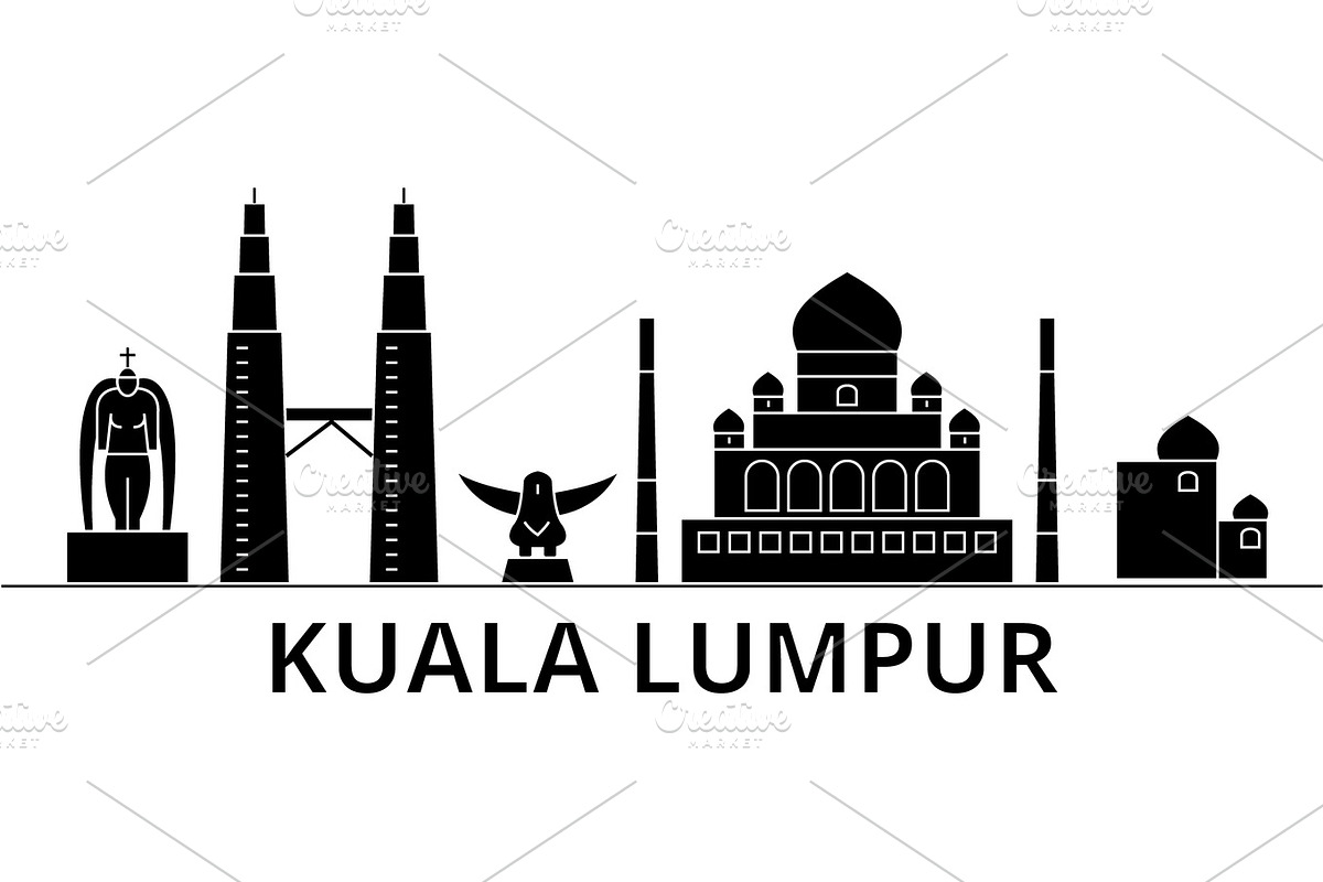 Kuala Lumpur   Malaysia architecture vector city skyline, travel cityscape with landmarks, buildings, isolated sights on background in Illustrations - product preview 8