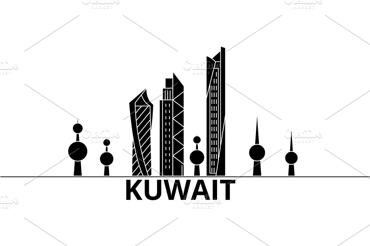 Kuwait architecture vector city skyline, travel cityscape with landmarks, buildings, isolated sights on background in Illustrations - product preview 8
