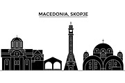 Macedonia, Skopje architecture vector city skyline, travel cityscape with landmarks, buildings, isolated sights on background