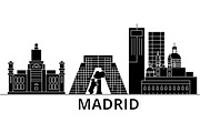Madrid architecture vector city skyline, travel cityscape with landmarks, buildings, isolated sights on background