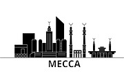 Mecca architecture vector city skyline, travel cityscape with landmarks, buildings, isolated sights on background