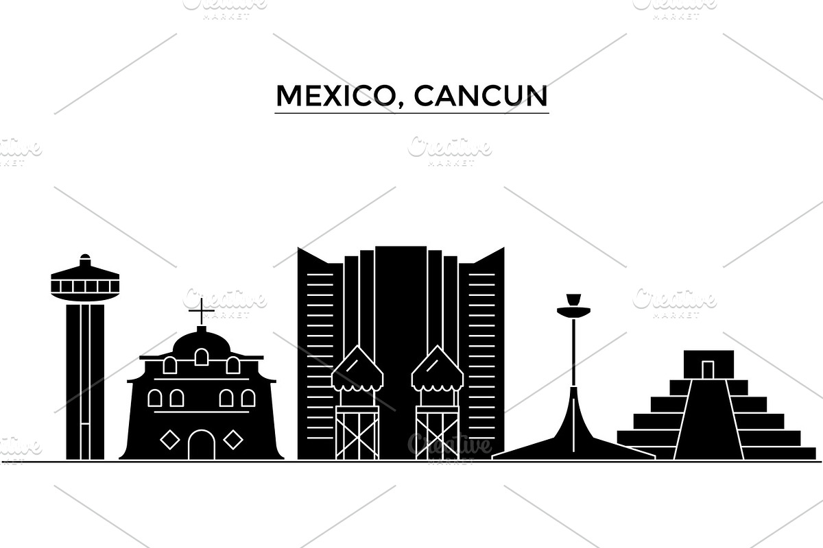 Mexico, Cancun architecture vector city skyline, travel cityscape with landmarks, buildings, isolated sights on background in Illustrations - product preview 8
