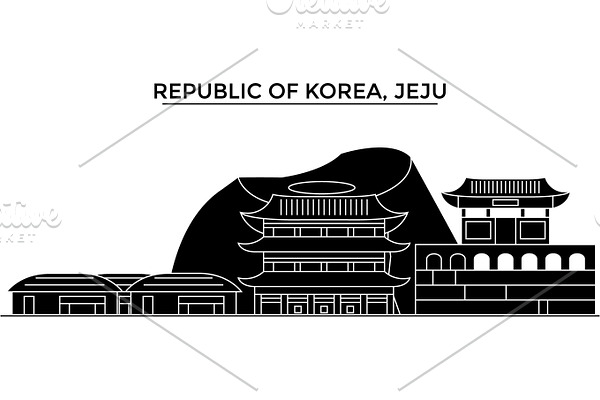 Republic Of Korea, Jeju architecture vector city skyline, travel cityscape with landmarks, buildings, isolated sights on background