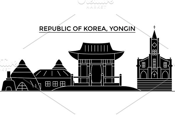 Republic Of Korea, Yongin architecture vector city skyline, travel cityscape with landmarks, buildings, isolated sights on background