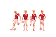 Set of soccer, football player in different positions with ball