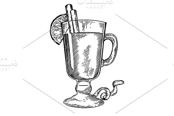 Mulled wine engraving vector illustration