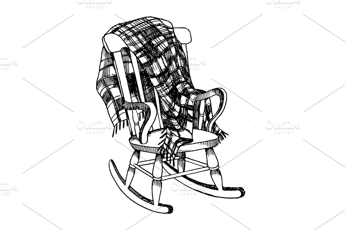 Rocking Chair And Plaid Engraving Vector Graphic Objects
