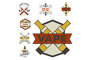 Vaping e-cigarette emblemsvector vintage electronic nicotine cigarette illustration vaporizer device shop design.