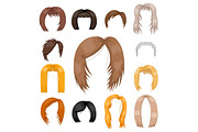 Set of woman hair styling vector illustration young brown silhouette health color haircut