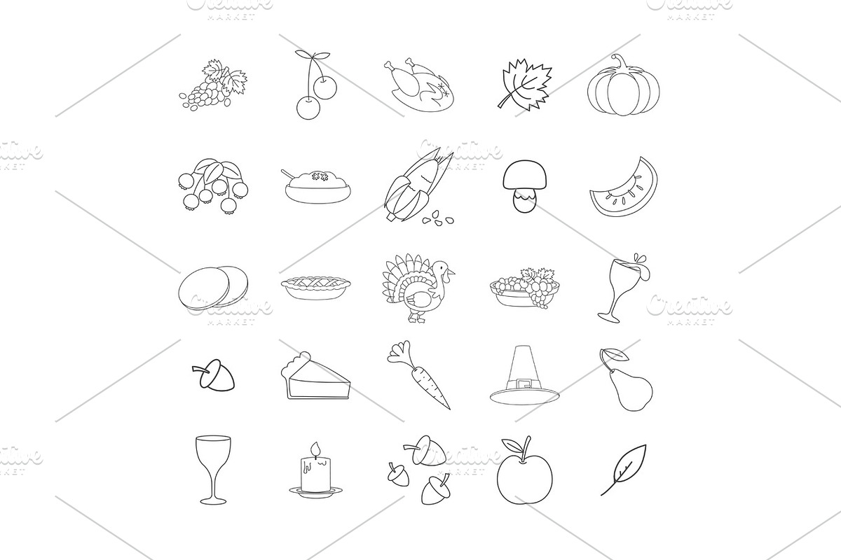 Thanksgiving Symbols Line Vector Icons Collection in Objects - product preview 8