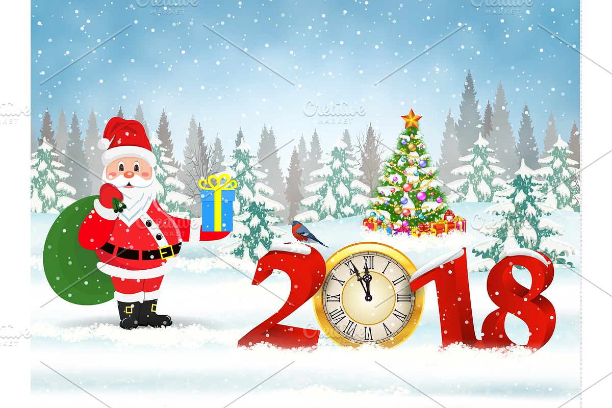 Christmas card with clock in Objects - product preview 8