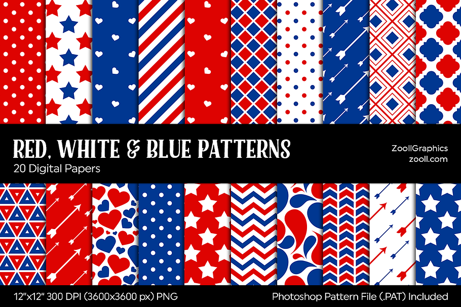 Red, White & Blue Digital Papers in Patterns - product preview 8