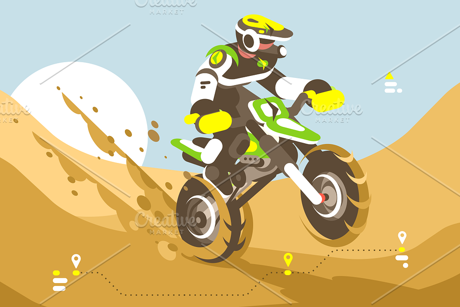 Motorcyclist racing in desert in Illustrations - product preview 8