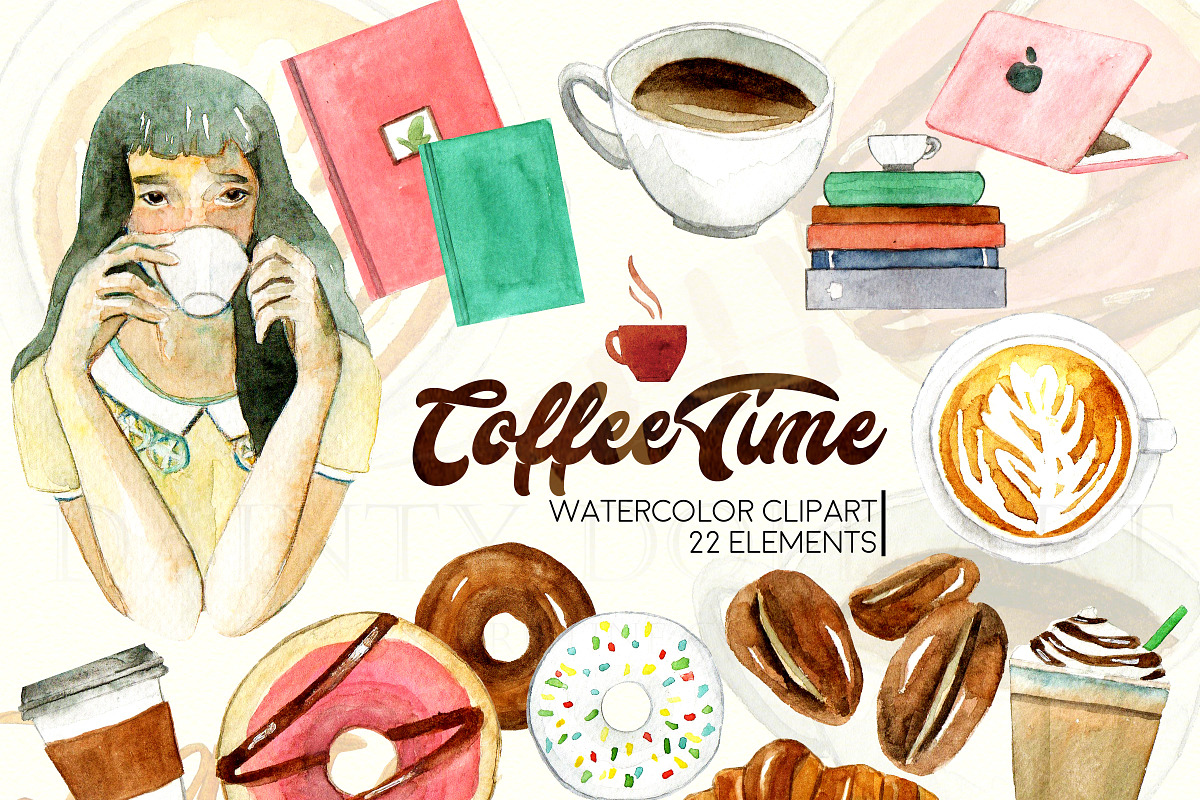 Watercolor Coffee Cafe Clipart in Illustrations - product preview 8