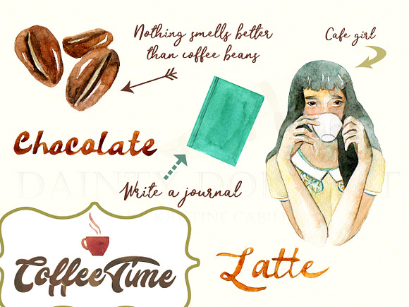 Watercolor Coffee Cafe Clipart in Illustrations - product preview 1