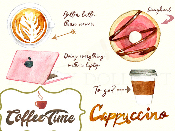 Watercolor Coffee Cafe Clipart in Illustrations - product preview 2