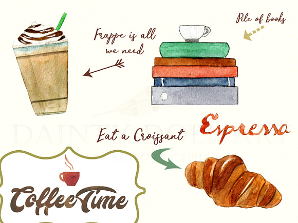 Watercolor Coffee Cafe Clipart in Illustrations - product preview 4