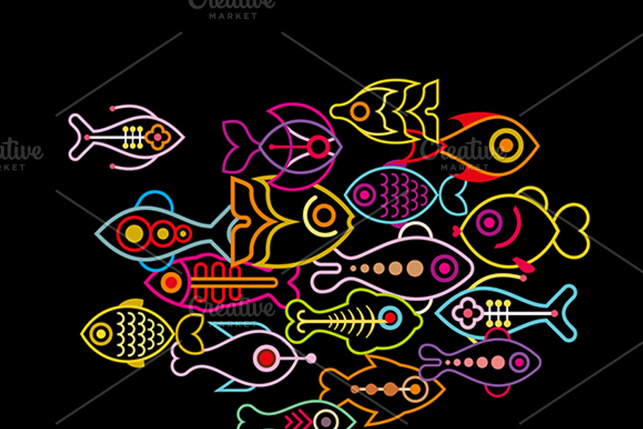 Fishes on black background