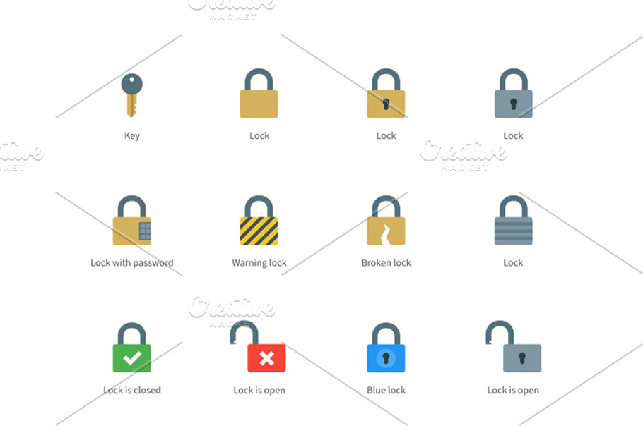 Lock and key color icons